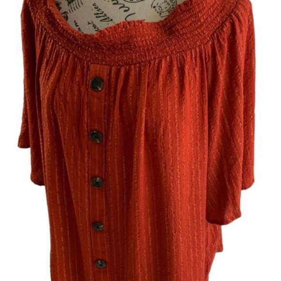 Crown & Ivy Blouse rust with gold threading elastic boat neck women’s XL - Picture 13 of 13